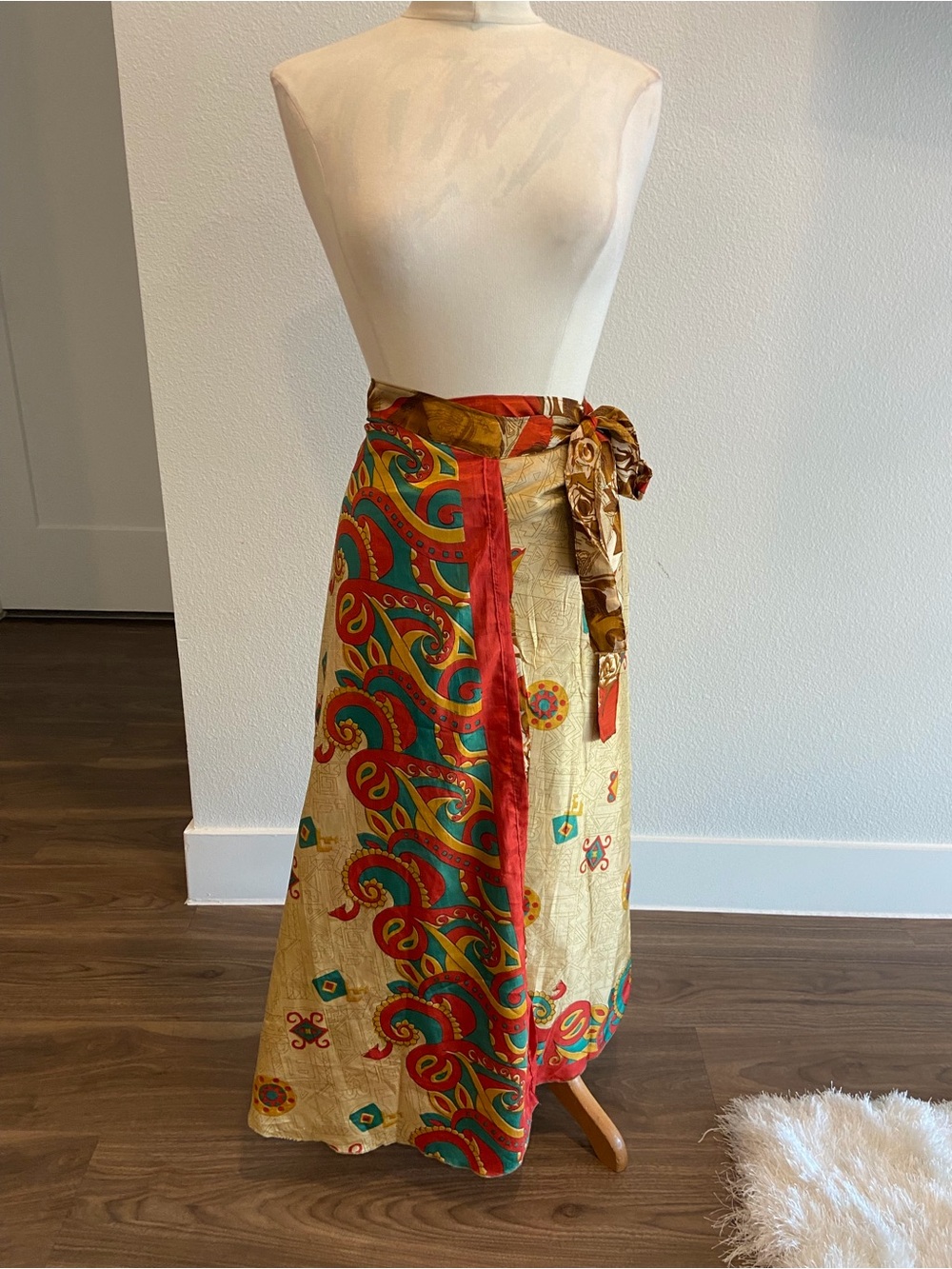 Boho Reversible Wrap Maxi Skirt in Rust, Mustard & Cream - Picture 4 of 7